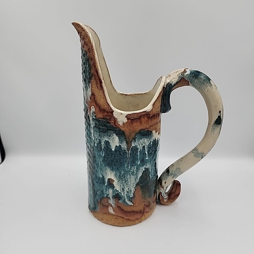 Vintage Handmade Studuo Pottery Handled Pitcher Vase Clay